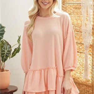 Peach Dressy Long Sleeve Ruffle Top